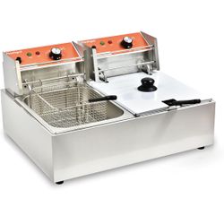 Commercial Deep Fryer with Basket 6-12L Capacity Adjustable Temperature and Timer Stainless Steel With lid Suitable for home/commercial/camping/outdoo