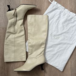 RAYE Cream Knee High Boots Women's 6.5 Side Zip Pointed Toe
