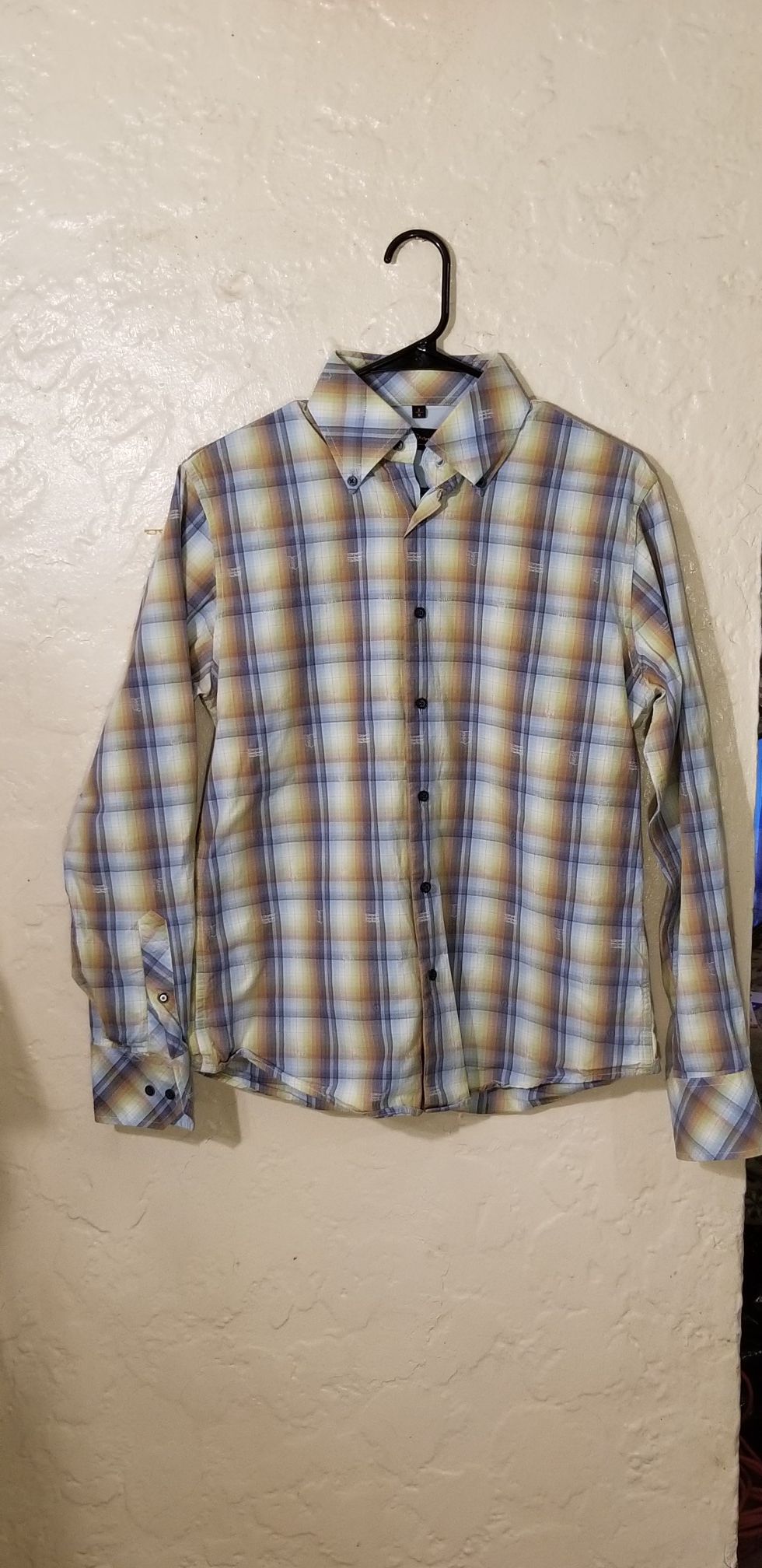 Ben Sherman Mens Shirt Size 2 Medium Green Plaid Long Sleeve Shirt