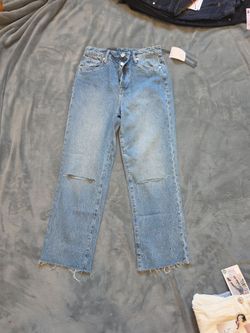 Light Wash Distressed Straight Leg Jeans