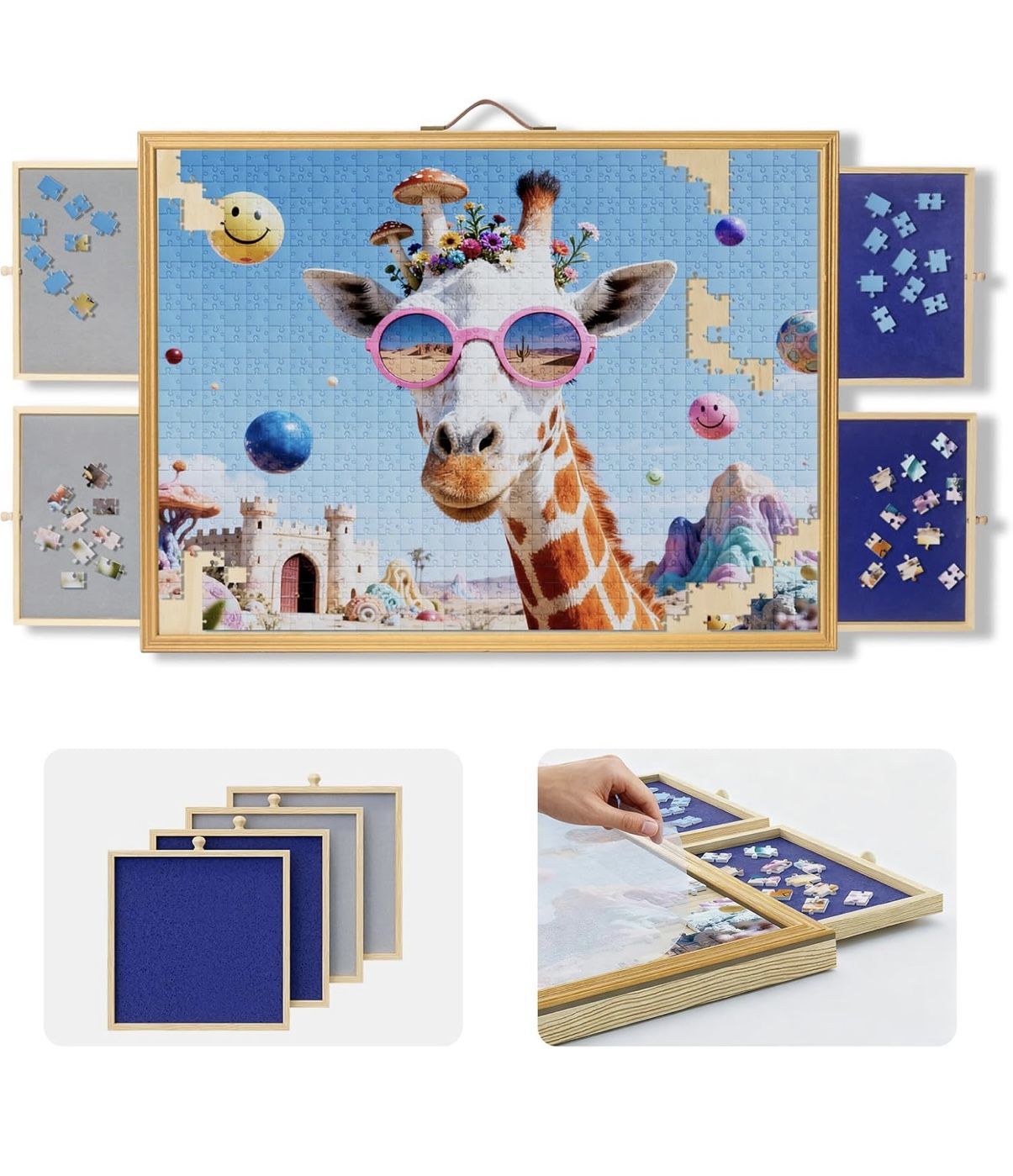 1500 Pcs Portable Jigsaw Puzzle Board with 4 Drawers and Cover, Adjustable Puzzle Table, Frame for Wall Art Display 33.3"x24.2"