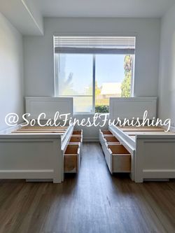 White twin bed with drawers