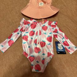 Gerber Strawberry Swimsuit (0-3months) & Bucket Hat