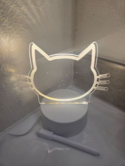 Cat Face LED Night Light with Dry Erase Message Board - USB Powered, Wipe Clean, Dry Erase Marker