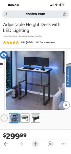 Tresanti Aurora 47” Adjustable Height Desk with LED Lighting