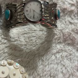 Native American-style silver and turquoise cuff watch