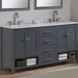 New Highbury Furnishings 72in Double Vanity w/White Quartz Top