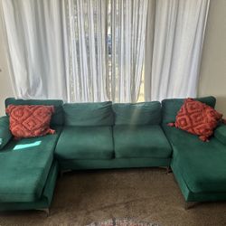 Velvet U Shaped Green Couch 