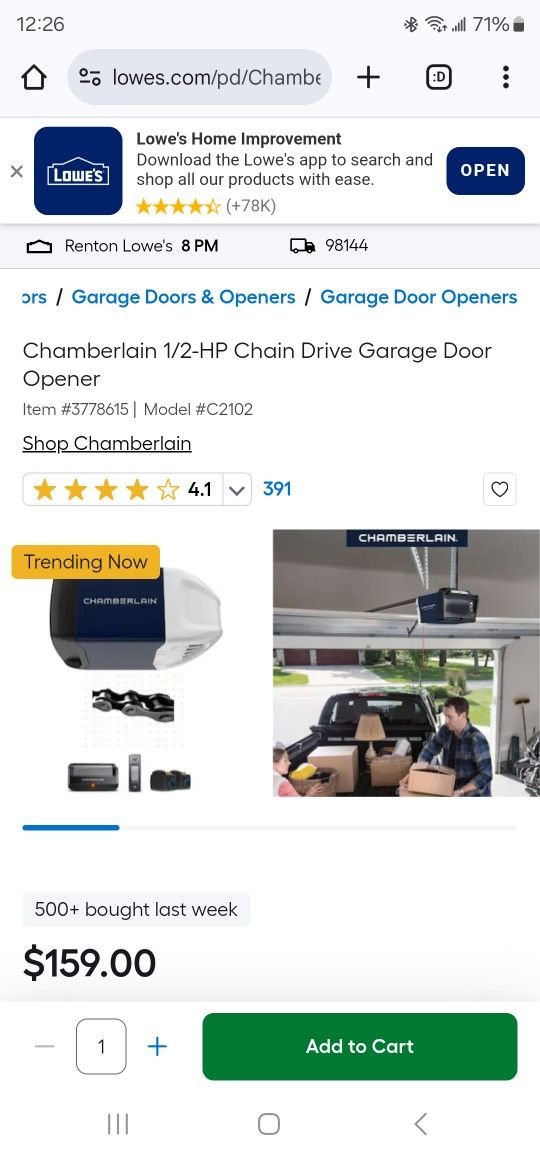 New Chamberlain Garage Opener C2102