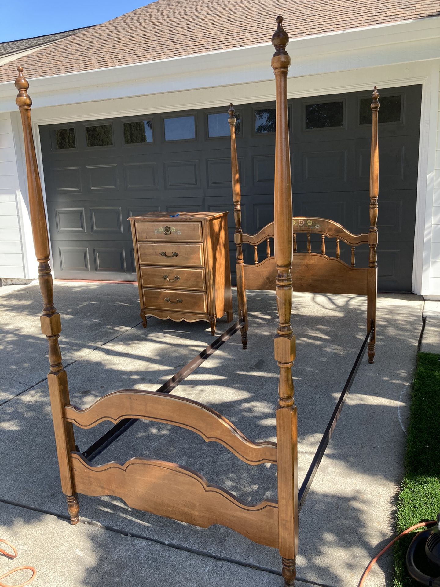 Vintage Wood Bed Frame with Box Spring 