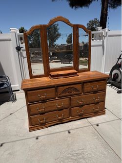 Parker House Vintage Oak Dresser with Tri-Fold Mirror