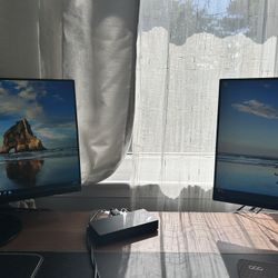 2 acer Large 23 Inch Monitors And Lenovo Docking Station 