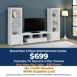 3-Piece White Entertainment Center with Pier Towers