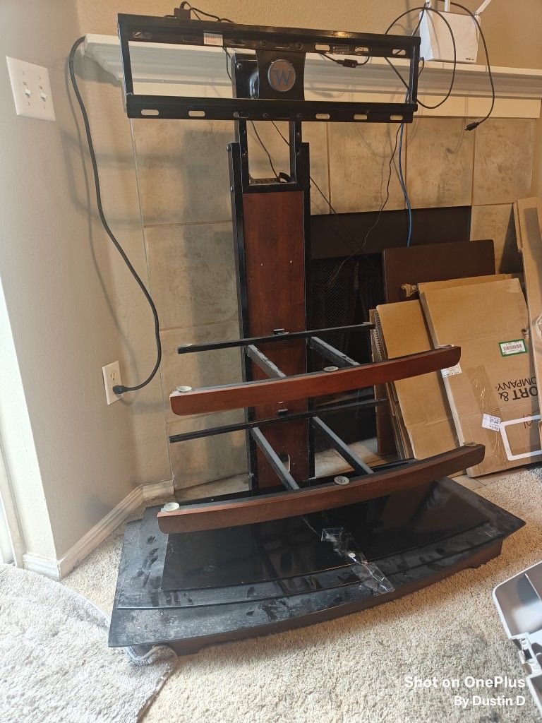 Entertainment Stand - Wooden With Black Glass Shelfs
