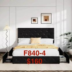 Upholstered Full Size Platform Bed Frame with 4 Storage Drawers and Headboard F840-4