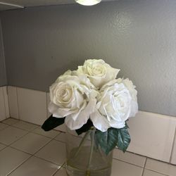 White Artificial Roses In Vase