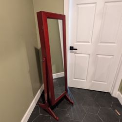 Red Vintage Mirror With Stand 