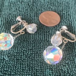 Round crystal 70s vintage drop clip earrings