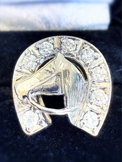 14k two tone 1CTW Natural Diamond Horseshoe & Horse lucky ring sz11