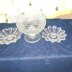 Vintage Crystal Candleholders And Fish Bowl