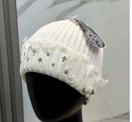 Chrome Hearts White Distressed Knit Beanie