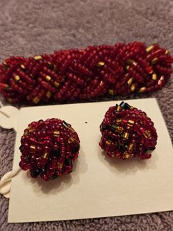 Beaded Hair Pin And Earrings 