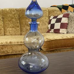 Vintage Blue Large Glass Vase/Decanter/Genie Bottle