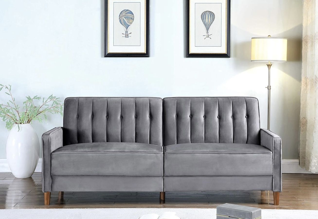 New In Box Gray Mid Century Modern Sofa Couch