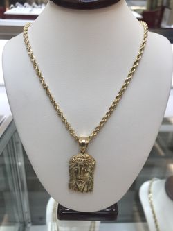 10k gold SOLID rope chain and pendant combo
