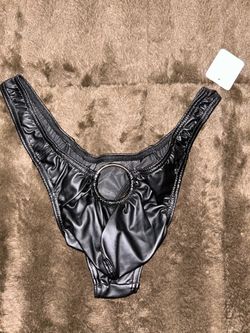 Sexy black pleather men’s thong