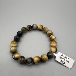 Bi-color Tiger’s Eye Beaded Bracelet 6-7” Stretch
