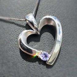 Jewelry 14k white gold natural diamond purpurite stone 0.35CTW. Heart necklace chain 18.00" 1.00mm width