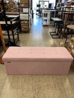 SONGMICS 43" Folding Storage Ottoman Bench Foot Rest - Jelly Pink