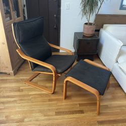Vintage IKEA POÄNG Leather Lounge Chair + Ottoman - Noboru Nakamura