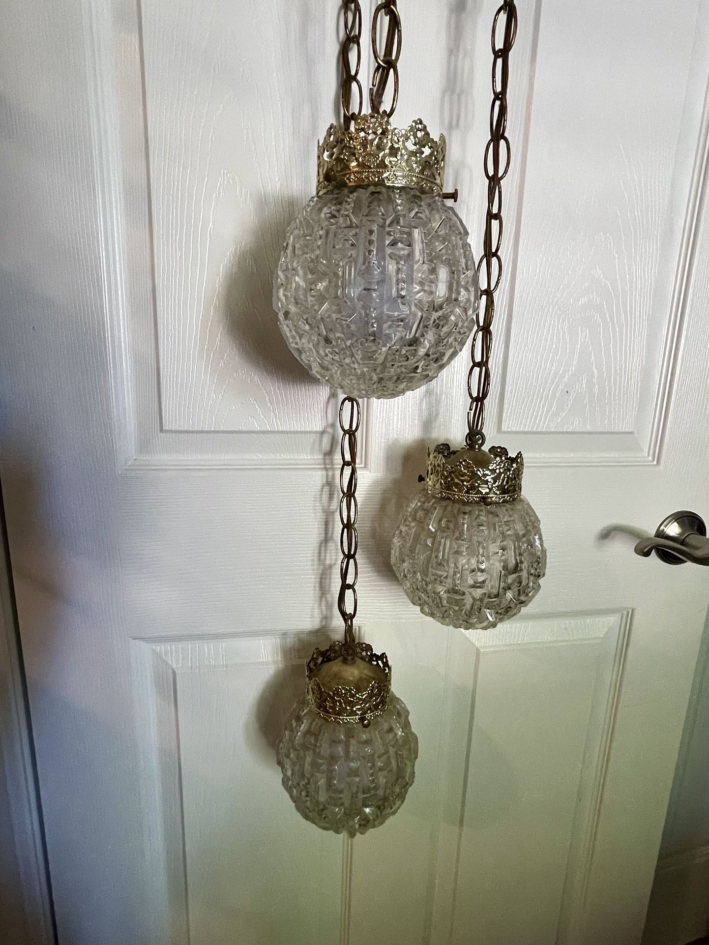 Vintage Hollywood Regency MCM Swag 3 Tier Hanging Pendant Light Lamp