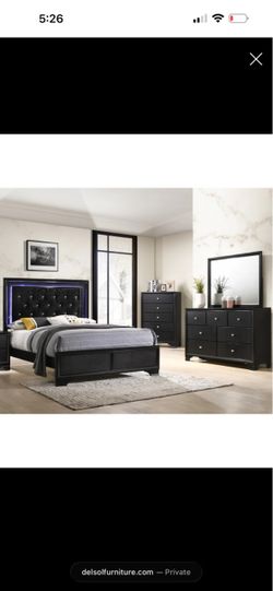 Black led queen size bed frame & Mirror dresser