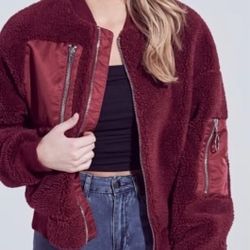 Burgundy Sherpa Bomber Jacket Size Small Like New 