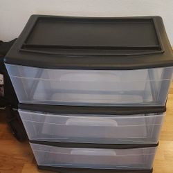 HOMZ Drawer Tower, 3-Tier Wide Clear Plastic Storage Organizer Cart
