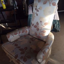 Sateen upholstered armchair tan/powder blue