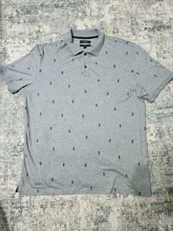 Banana Republic Luxury Touch Pineapple Print Polo Shirt Gray XL Standard Fit