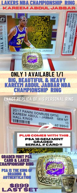 Kareem Abdul Jabbar Los Angeles Lakers HOF MVP NBA Card and Ring Combo