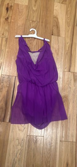 Purple Draped Mesh Dance Leotard Mini Dress