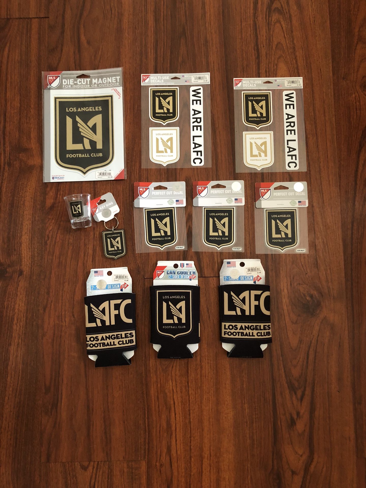 LAFC Stickers, Can Coolers, Key Ring & Shot Glass