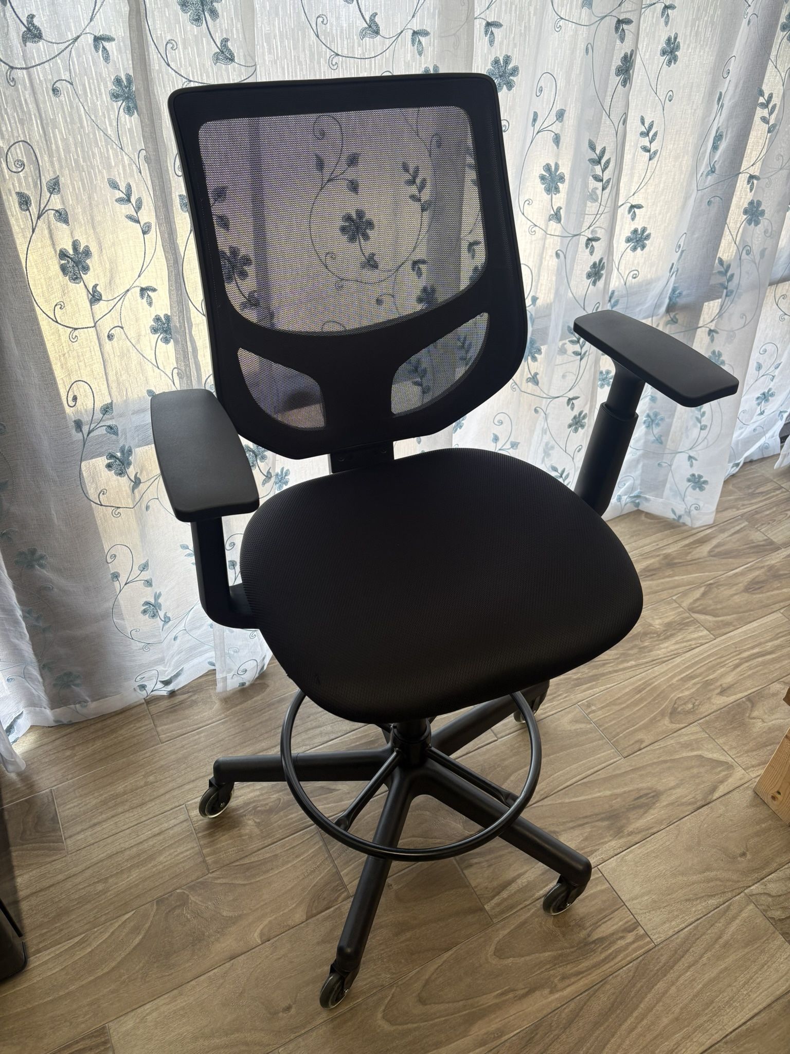 Adjustable Drafting Office Chair with Foot Ring and Lumbar Support