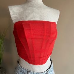 Red Orange Mesh Corset Top