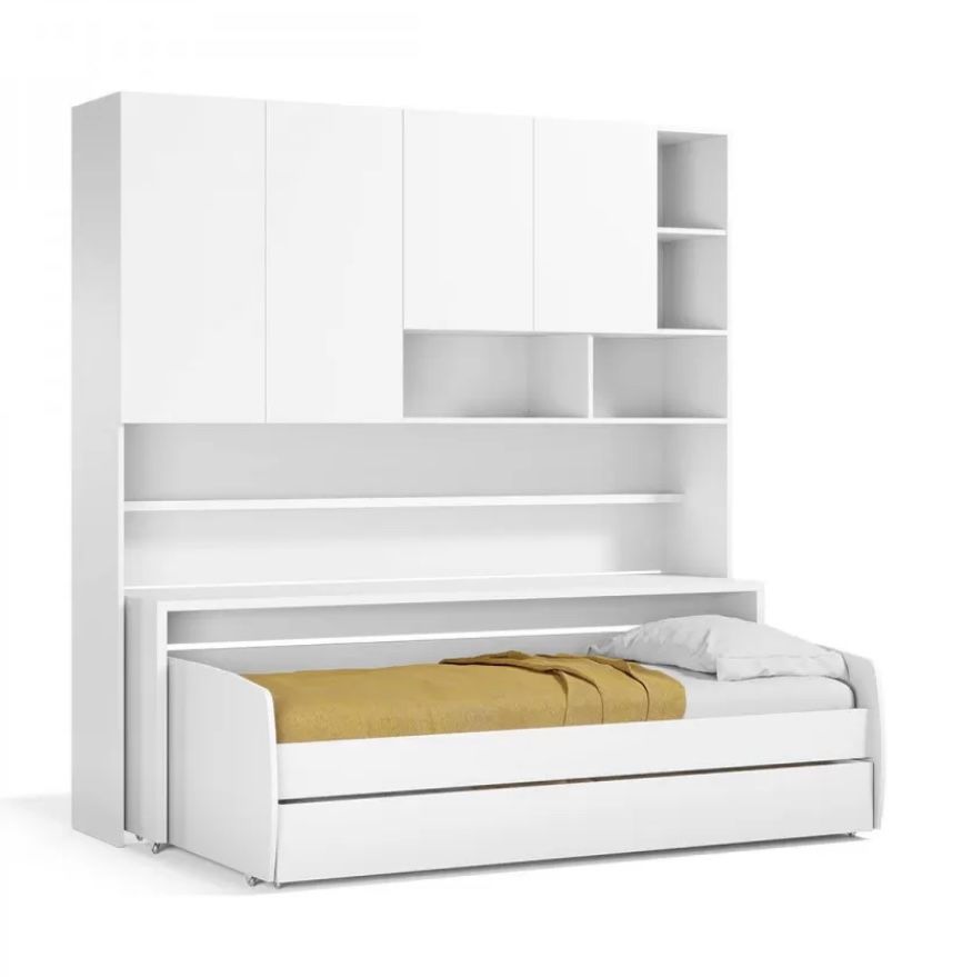 Multimo White FULL SIZE BED PLUS TWIN WITH CLOSET AND DESK