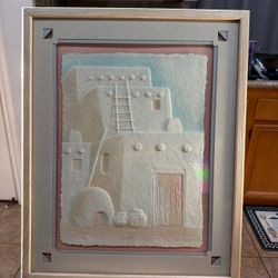 Vintage Southwest Adobe Village 3D Cast Paper Art Signed By Wesley Wess Smith
