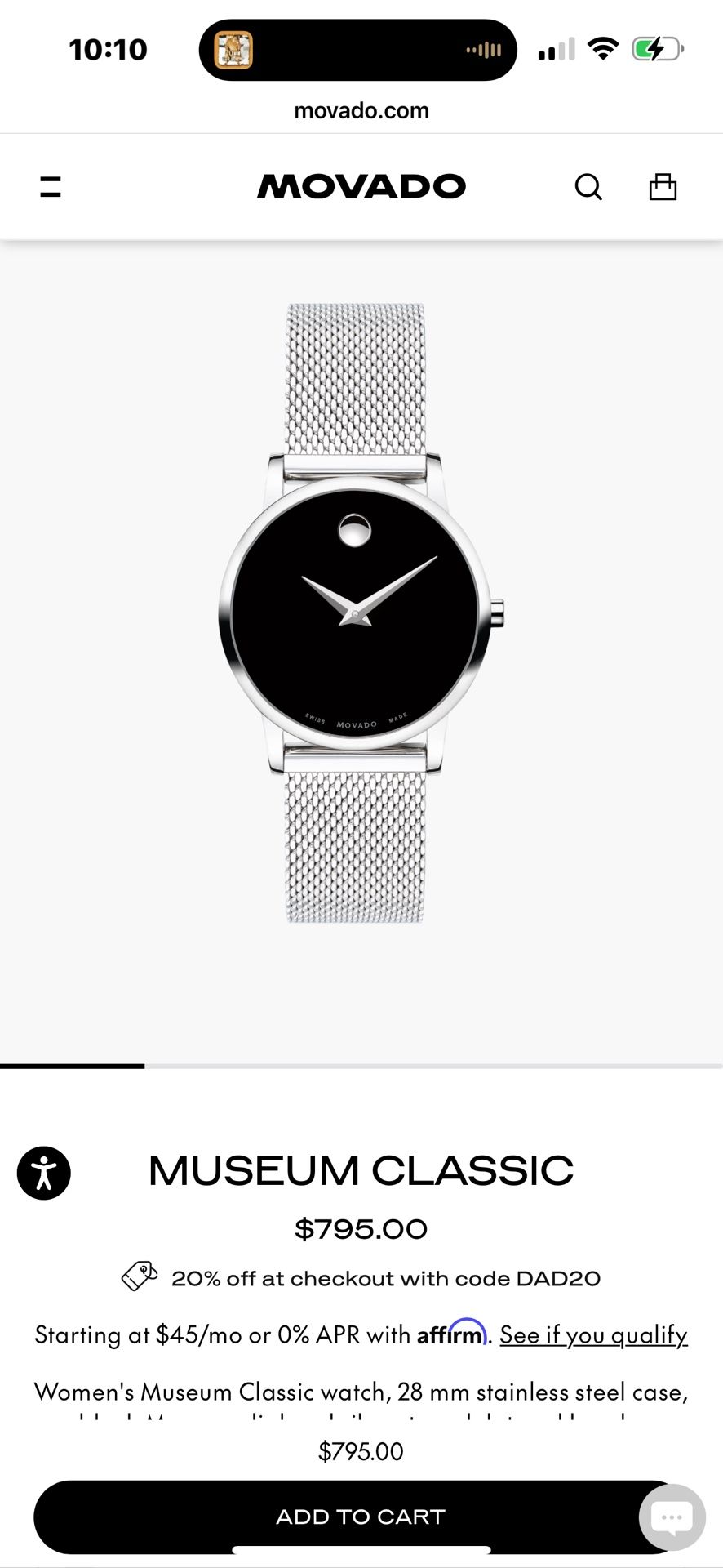 UNIVERSAL MOVADO STAINLESS STEEL MESH BAND