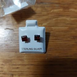 Sterling Silver Garnet CZ  Earrings  5mm