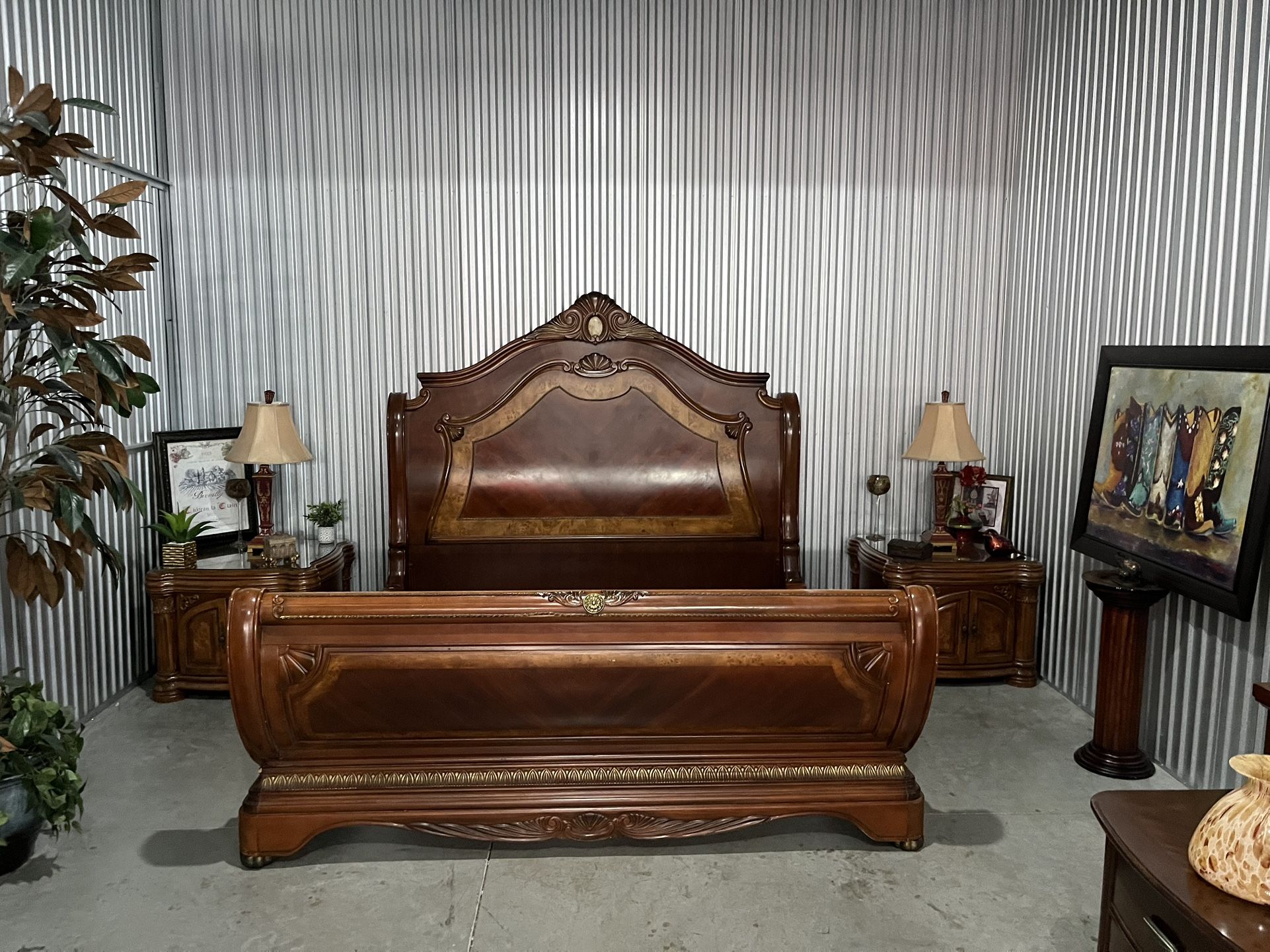 Michael Amini King Size Bed Frame And Nightstands